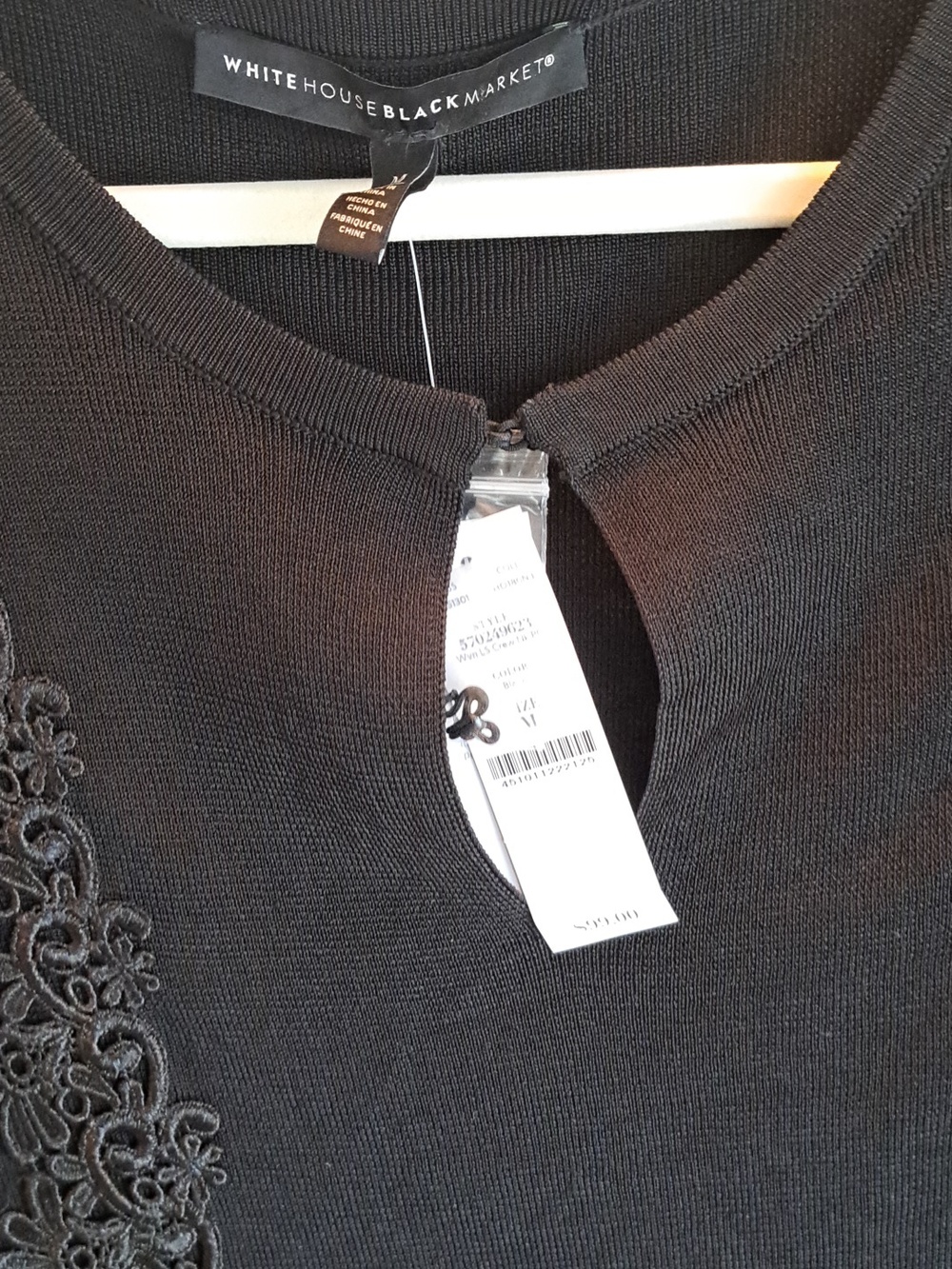 NWT White House Black Market Floral Embroidered Sheer Long Sleeves Keyhole Top M - Picture 3 of 9